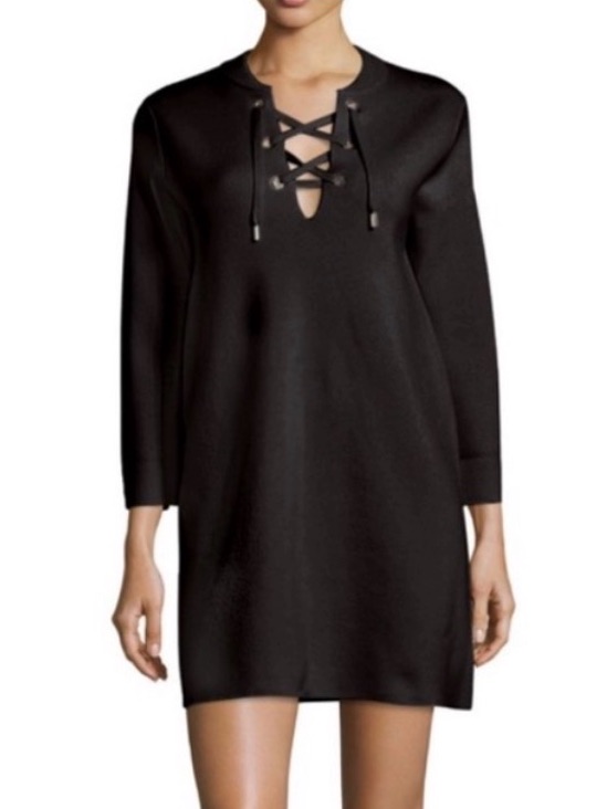 Theory Patrinelle Lace-Up Sweater Dress Merino Wool Black L